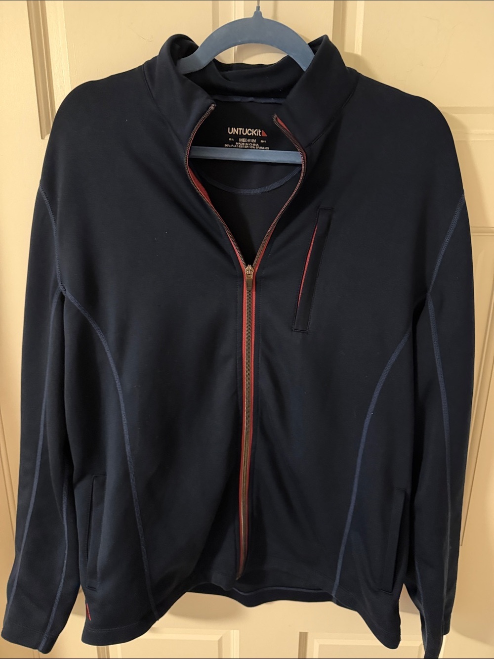 UNTUCKit Men's Dashwood Full Zip Performance Jacket Navy/Red Trim Size Medium